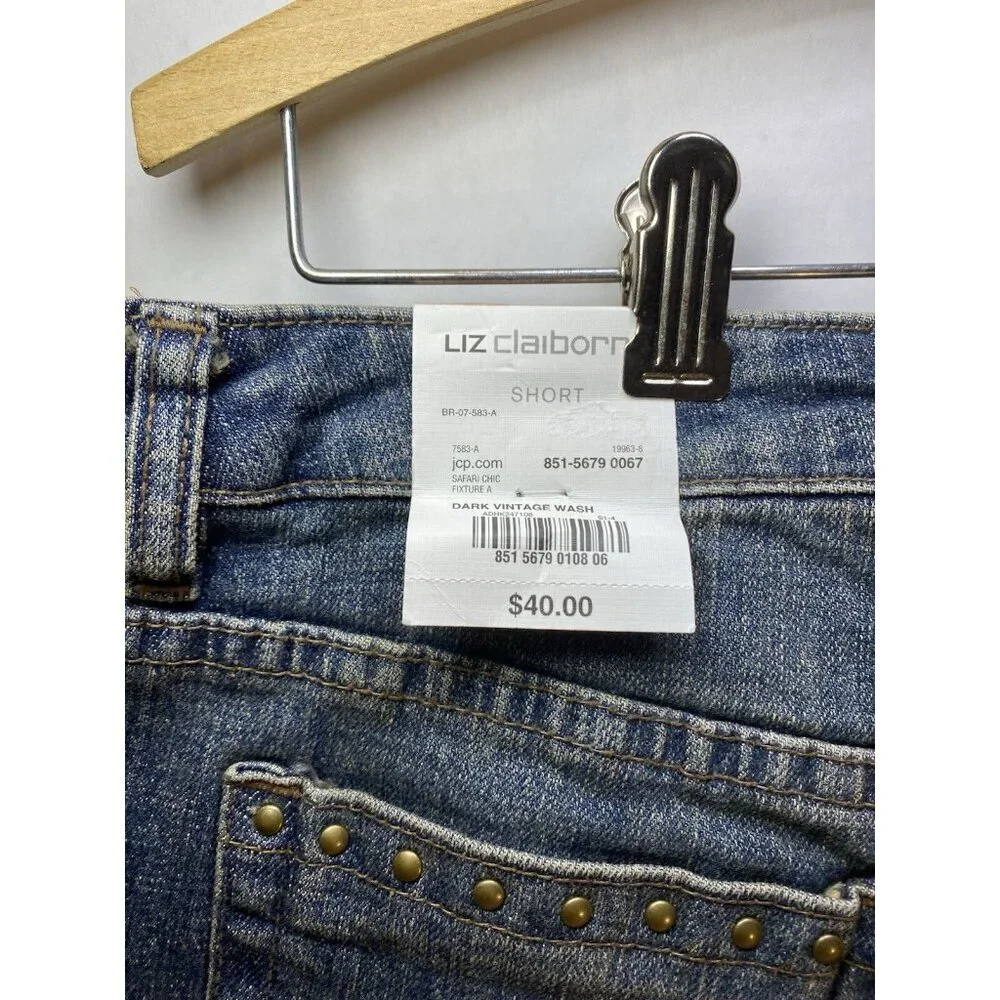 Liz Claiborne Size 12 Jeans Capri Dark‎ Vintage Wash Denim Short Stretch ~ New